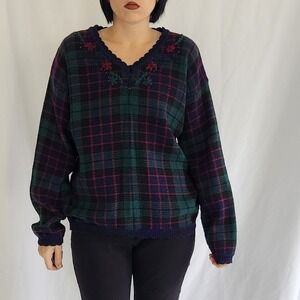 90s Dark Plaid Sweater